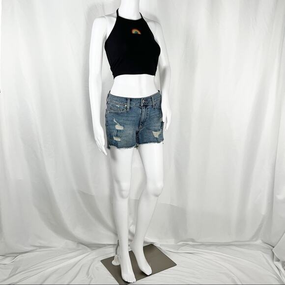Joes Jeans Leandra Wash Rips Frayed Raw Hem Hi-Lo Side Vent Jean Shorts Sz27 NWT - Picture 1 of 11